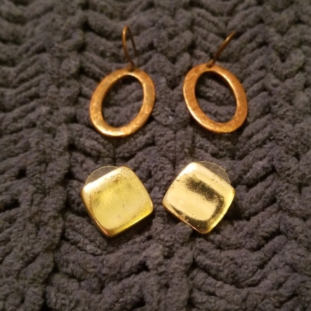 Retro Square Stud & Copper Dangles